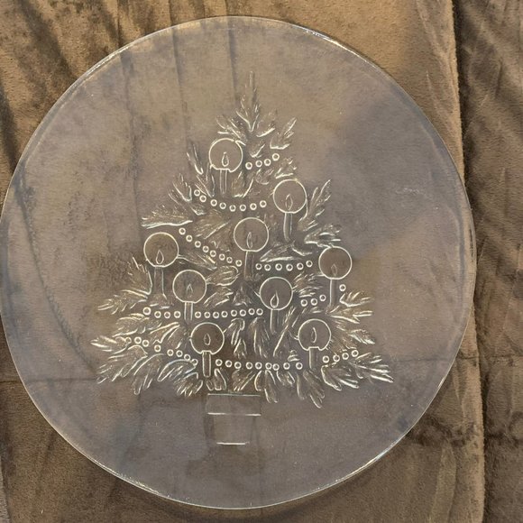 VINTAGE L.E. SMITH 13" CRYSTAL PARTY PLATE, CHRISTMAS SERVING PLATE, MADE IN USA - Picture 3 of 10